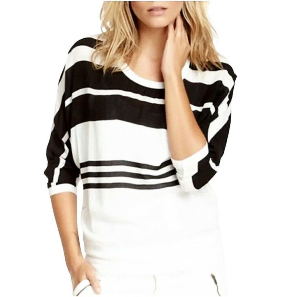 James Perse Black White Striped Dolman Sleeve Pullover Casual Top Sz 2 M Blouse